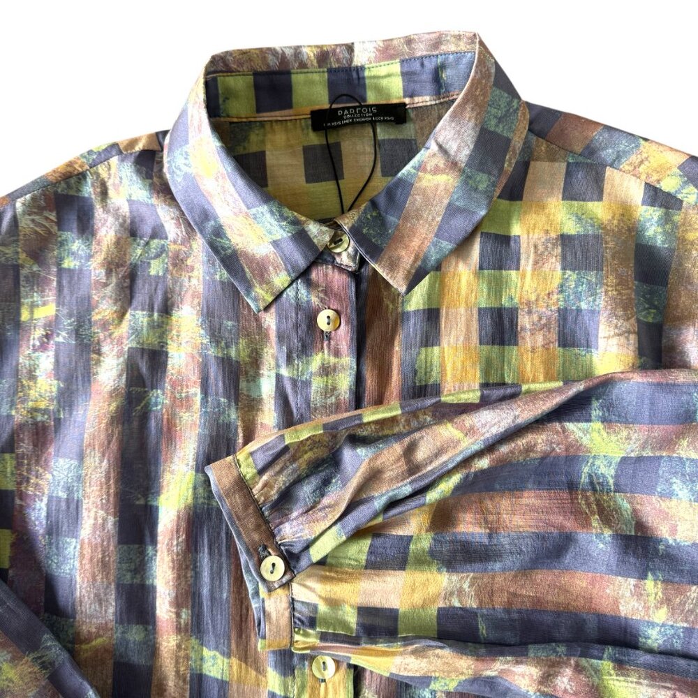 NWOT PARFOIS Long Sleeve Blouse Eco Friendly Purple Check pattern EUR XS/S